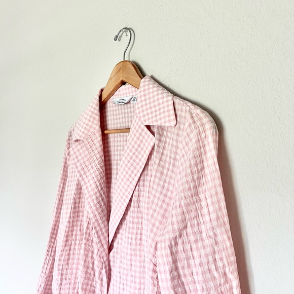 & Other Stories Seersucker Pink White Gingham Wrap Blouse - Picture 5 of 9